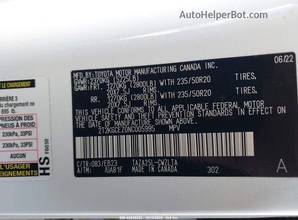 2T2KGCEZ0NC005995 2022 LEXUS NX 350 Белый Вид подкапотного пространства