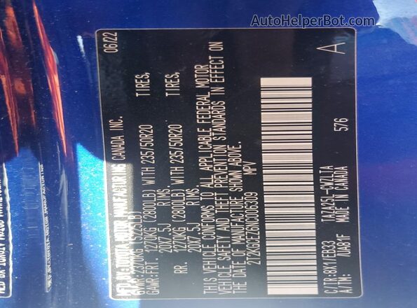 2T2KGCEZ6NC006309 2022 LEXUS NX Blue Widok naklejki z numerem VIN
