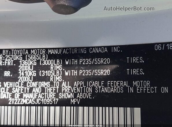 2T2ZZMCA5JC109517 2018 LEXUS RX 350 White Vista del compartimento del motor