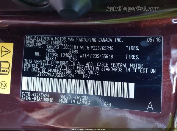 2T2ZZMCA9GC023524 2016 LEXUS RX 350 Темно-бордовый Вид подкапотного пространства