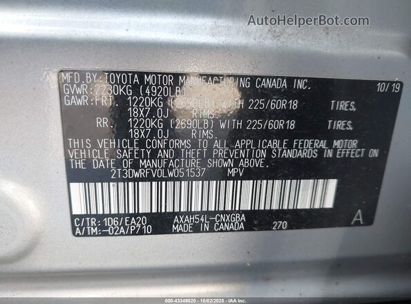 2T3DWRFV0LW051537 2020 TOYOTA LIMITED Silver Вид підкапотного простору