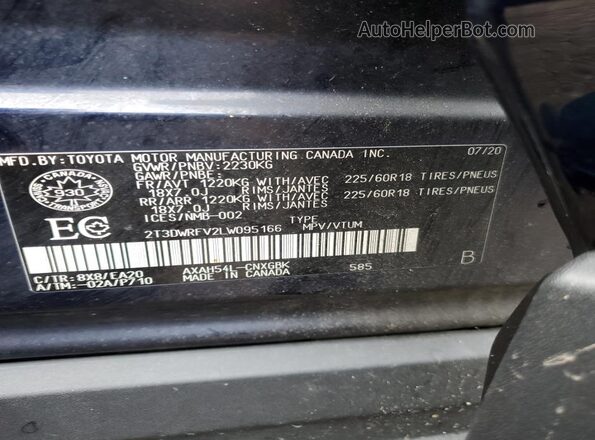 2T3DWRFV2LW095166 2020 TOYOTA LIMITED Blue Սալոնի 360 աստիճան տեսք