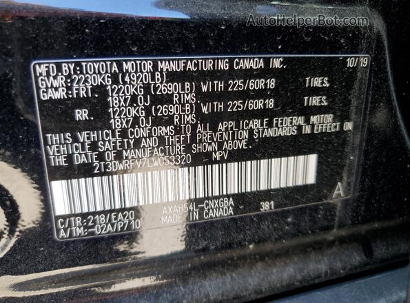 2T3DWRFV7LW053320 2020 TOYOTA LIMITED Black VIN sticker view