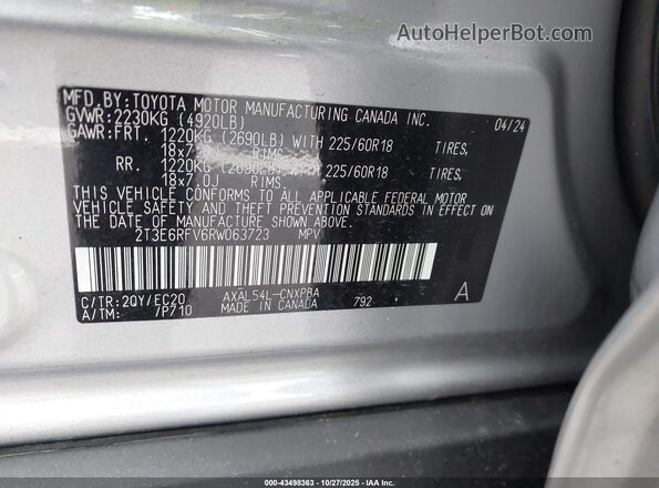 2T3E6RFV6RW063723 2024 TOYOTA RAV4 HYBRID Silver Engine compartment view