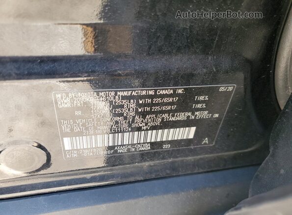 2T3F1RFV1LC111124 2020 TOYOTA LE Black Вид наклейки з VIN-кодом
