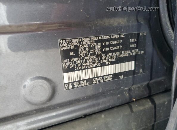 2T3H1RFV4LW091555 2020 TOYOTA LE Charcoal Vista de la etiqueta del VIN