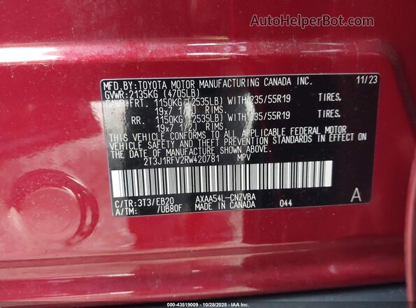 2T3J1RFV2RW420781 2024 TOYOTA RAV4 Red Engine compartment view