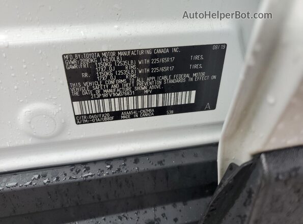 2T3P1RFV1KW076831 2019 TOYOTA LE Белый Вид наклейки с VIN-кодом