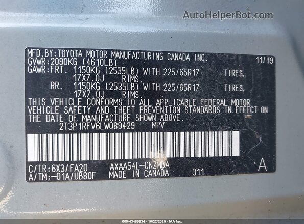2T3P1RFV6LW089429 2020 TOYOTA LE Gray Engine compartment view
