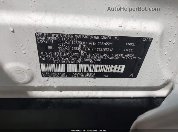 2T3P1RFV7LW096907 2020 TOYOTA LE White ძრავის განყოფილების ხედი
