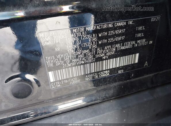 2T3W1RFV6MW140652 2021 TOYOTA LE Черный Вид подкапотного пространства
