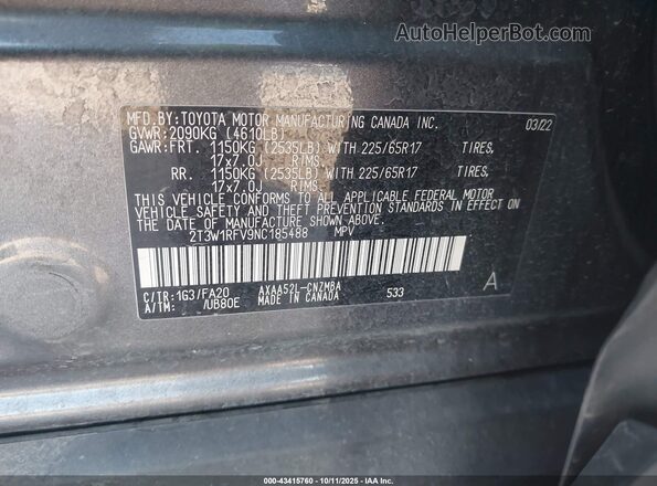2T3W1RFV9NC185488 2022 TOYOTA LE Серый Вид подкапотного пространства