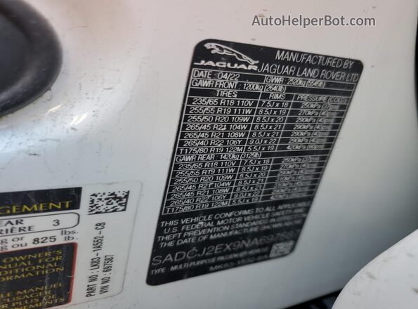 SADCJ2EX9NA697587 2022 JAGUAR F-PACE White 360 interior view