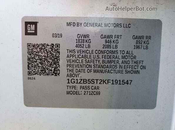 1G1ZB5ST2KF191547 2019 CHEVROLET MALIBU White 