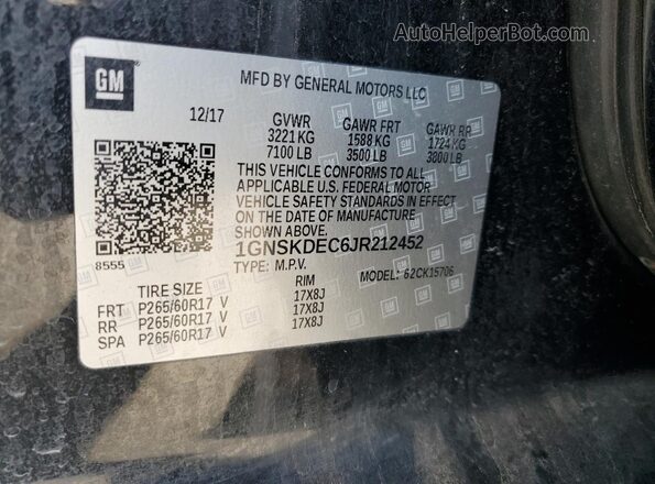 1GNSKDEC6JR212452 2018 CHEVROLET TAHOE Black 