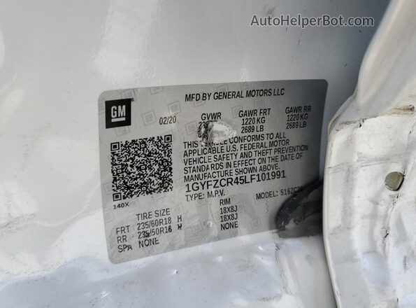 1GYFZCR45LF101991 2020 CADILLAC XT4 White Widok wnętrza 360 stopni