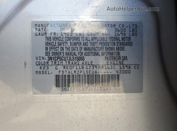 3N1CP5CU7JL515055 2018 NISSAN KICKS Серебряный 