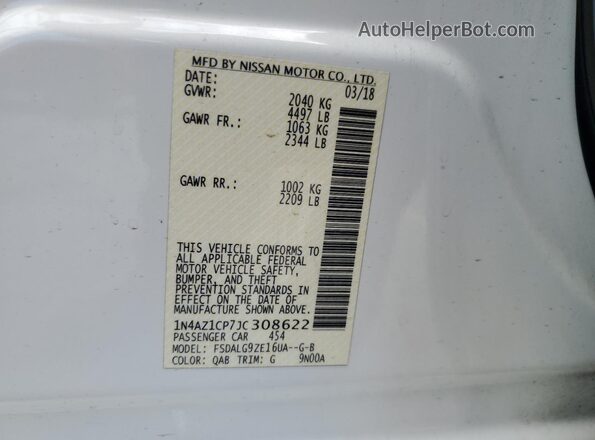 1N4AZ1CP7JC308622 2018 NISSAN LEAF White 