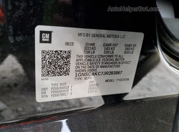1GNSCAKC7JR393867 2018 CHEVROLET TAHOE Черный 