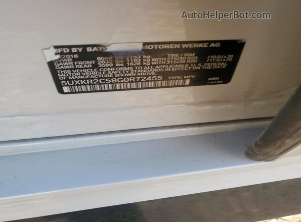 5UXKR2C58G0R72455 2016 BMW X5 Белый Вид наклейки с VIN-кодом