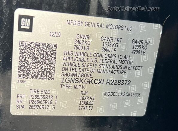 1GNSKGKCXLR228372 2020 CHEVROLET SUBURBAN Black Հետևի նստատեղերի տեսք