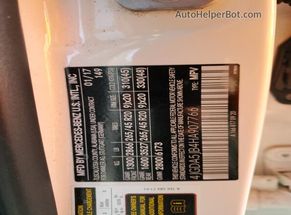 4JGDA5JB4HA907766 2017 MERCEDES-BENZ GLE White 