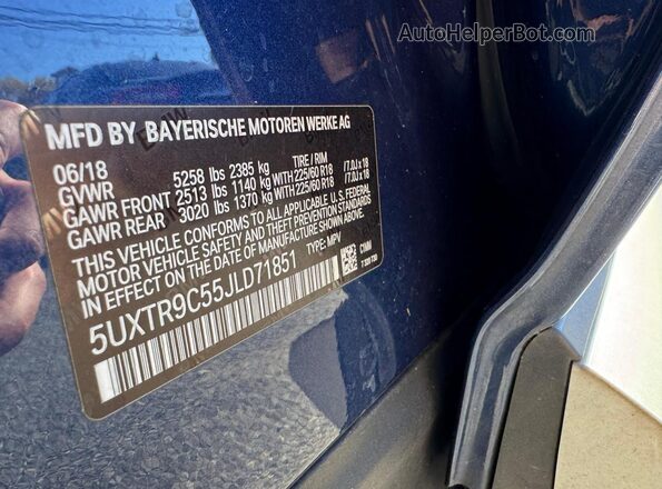 5UXTR9C55JLD71851 2018 BMW X3 Синий 