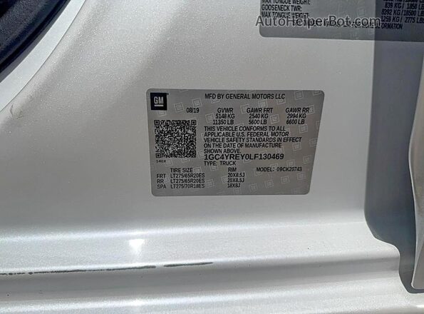 1GC4YREY0LF130469 2020 CHEVROLET SILVERADO Белый Вид задней части салона