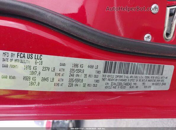 3C4NJCBB9JT408343 2018 JEEP COMPASS Red ძრავის განყოფილების ხედი