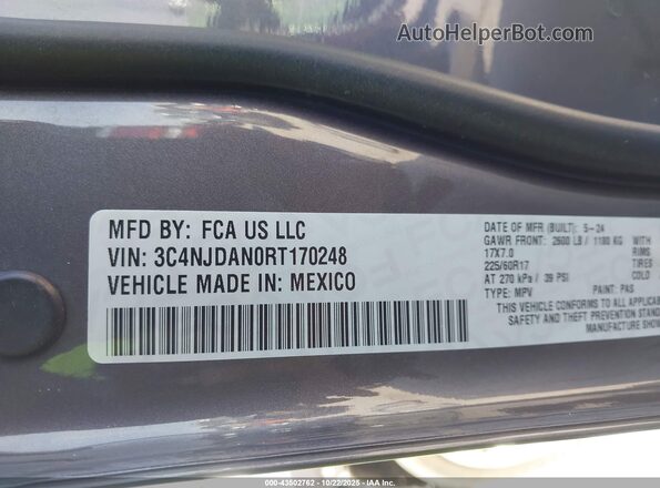 3C4NJDAN0RT170248 2024 JEEP COMPASS Gray ძრავის განყოფილების ხედი