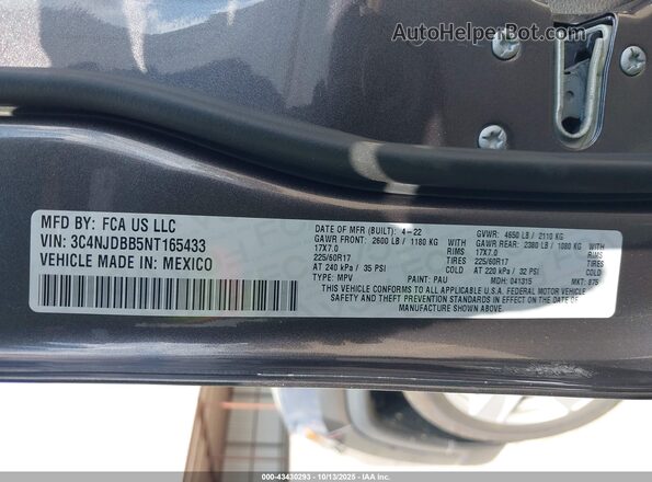 3C4NJDBB5NT165433 2022 JEEP COMPASS Gray Вид підкапотного простору