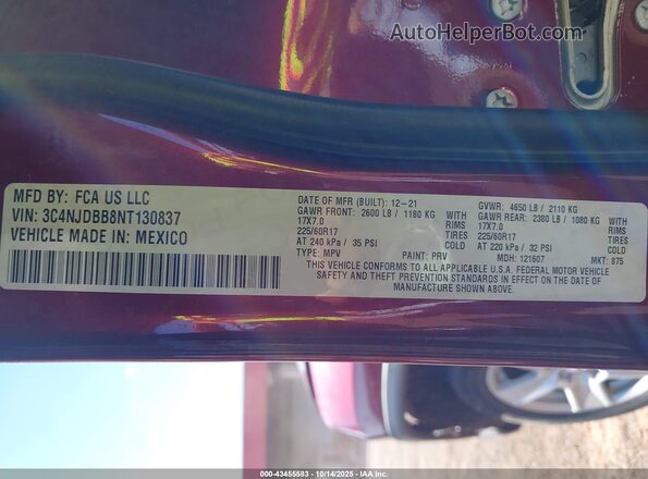 3C4NJDBB8NT130837 2022 JEEP COMPASS Red Vista del compartimento del motor