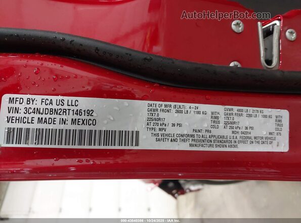 3C4NJDBN2RT146192 2024 JEEP COMPASS Red Widok komory silnika
