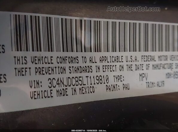 3C4NJDCB5LT119810 2020 JEEP COMPASS Gray Engine compartment view