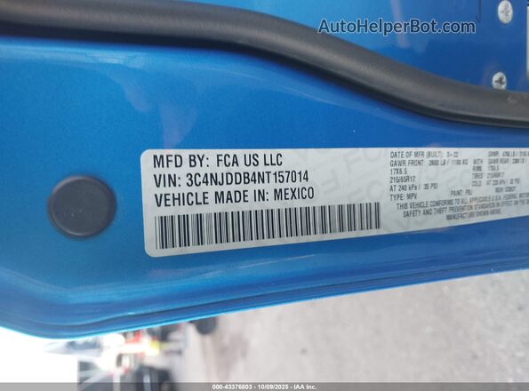 3C4NJDDB4NT157014 2022 JEEP COMPASS Blue Вид підкапотного простору