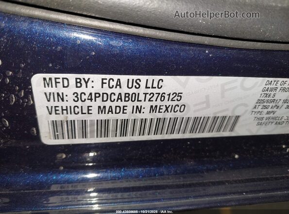 3C4PDCAB0LT276125 2020 DODGE JOURNEY Синий Вид подкапотного пространства