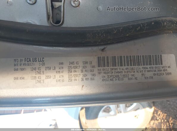 3C4PDCAB8LT199312 2020 DODGE JOURNEY Silver Вид підкапотного простору