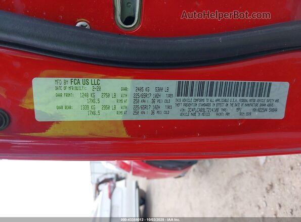 3C4PDCAB9LT214108 2020 DODGE JOURNEY Red ძრავის განყოფილების ხედი