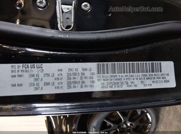 3C4PDDBG0KT681738 2019 DODGE JOURNEY Черный Вид подкапотного пространства