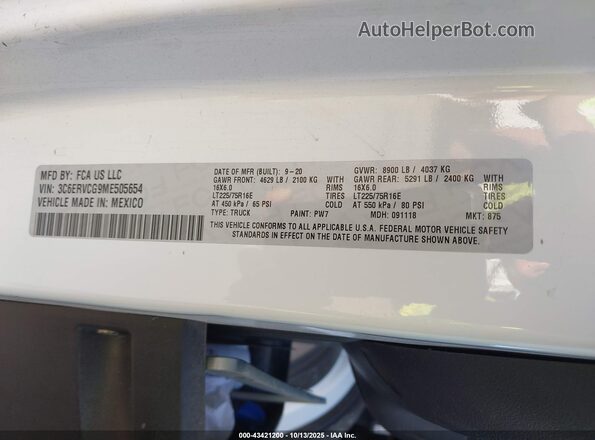 3C6ERVCG9ME505654 2021 RAM PROMASTER 2500 White Engine compartment view