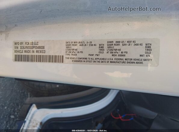 3C6LRVDG0PE548838 2023 RAM PROMASTER 2500 Белый Вид подкапотного пространства