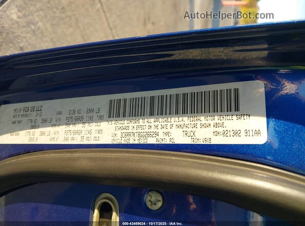 3C6RR7KT8GG266294 2016 DODGE RAM Blue Vista del compartimento del motor