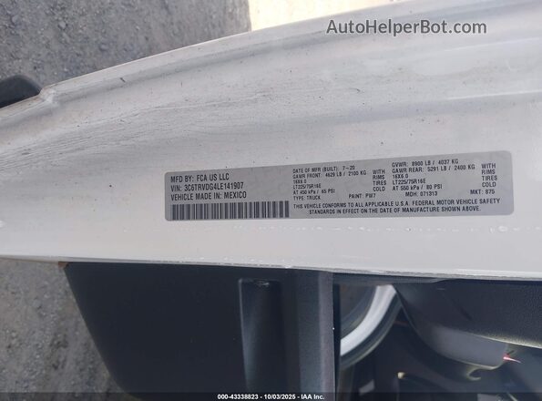 3C6TRVDG4LE141907 2020 RAM PROMASTER 2500 White Engine compartment view