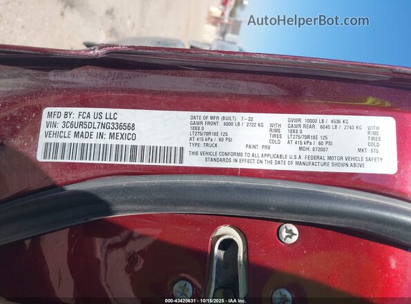 3C6UR5DL7NG336568 2022 RAM 2500 Красный Вид подкапотного пространства