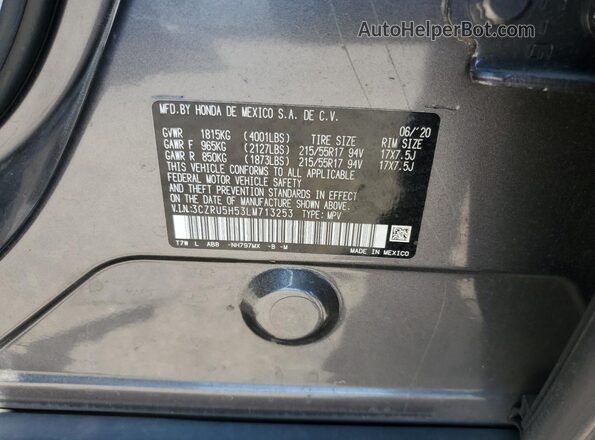 3CZRU5H53LM713253 2020 HONDA HR-V Gray VIN sticker view