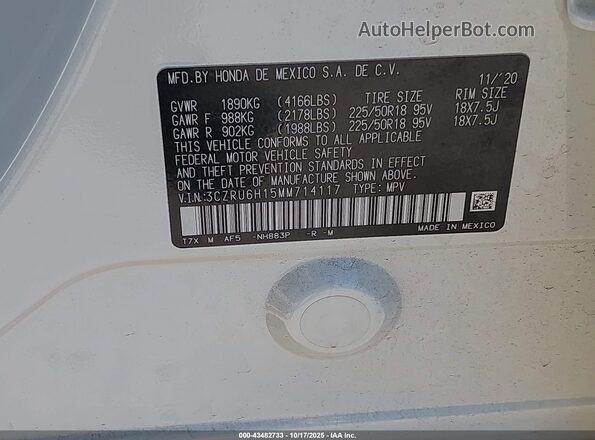 3CZRU6H15MM714117 2021 HONDA HR-V Black Widok komory silnika