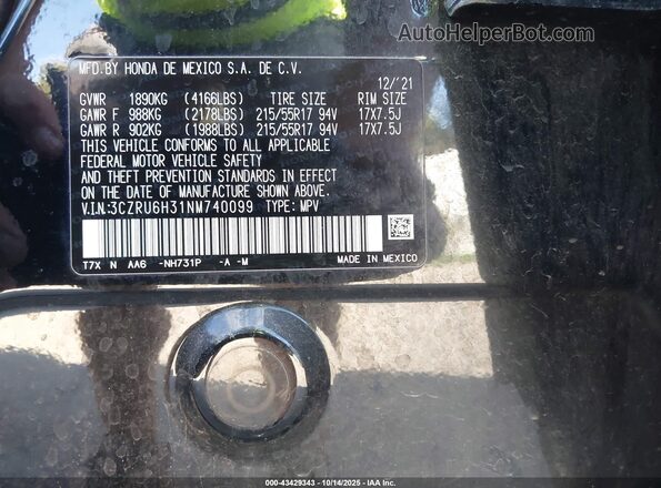 3CZRU6H31NM740099 2022 HONDA HR-V Black Շարժիչի բաժամունքի տեսք