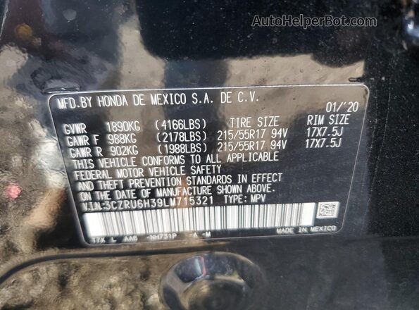 3CZRU6H39LM715321 2020 HONDA HR-V Black 360 interior view