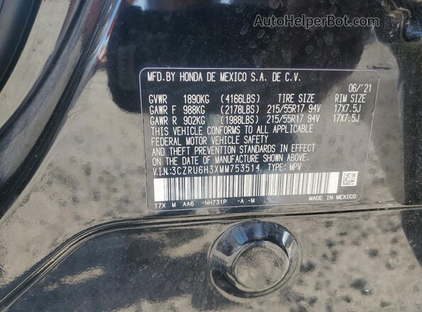 3CZRU6H3XMM753514 2021 HONDA HR-V Black 