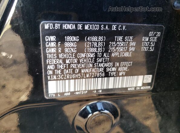 3CZRU6H57LM727856 2020 HONDA HR-V Black Vista del compartimento del motor